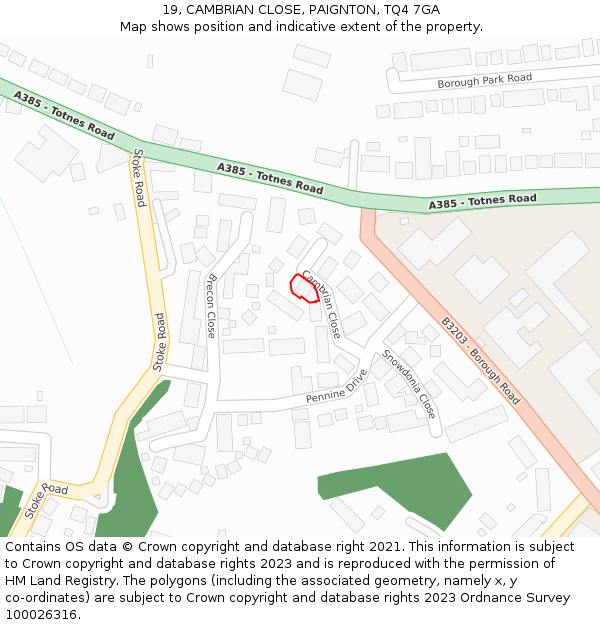 19, CAMBRIAN CLOSE, PAIGNTON, TQ4 7GA: Location map and indicative extent of plot