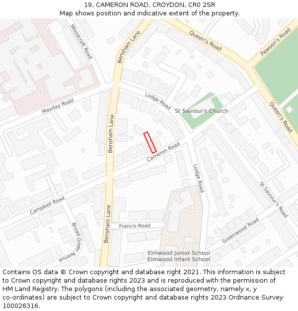 19, CAMERON ROAD, CROYDON, CR0 2SR: Location map and indicative extent of plot