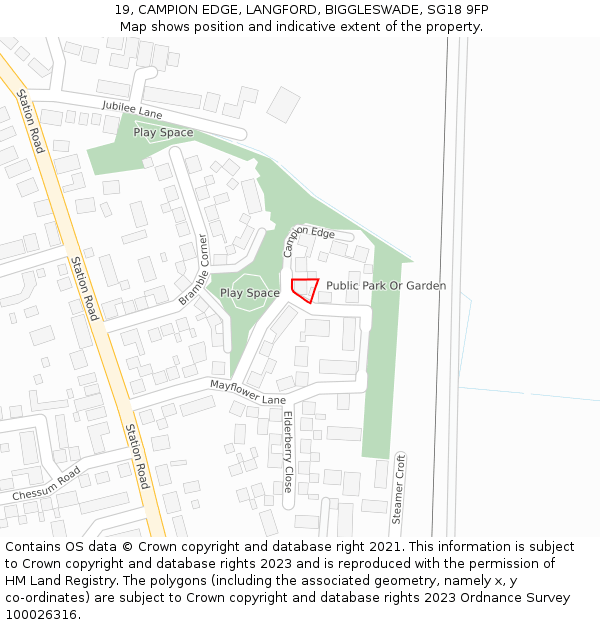 19, CAMPION EDGE, LANGFORD, BIGGLESWADE, SG18 9FP: Location map and indicative extent of plot