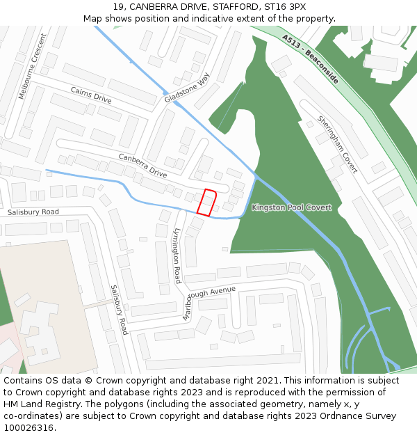 19, CANBERRA DRIVE, STAFFORD, ST16 3PX: Location map and indicative extent of plot
