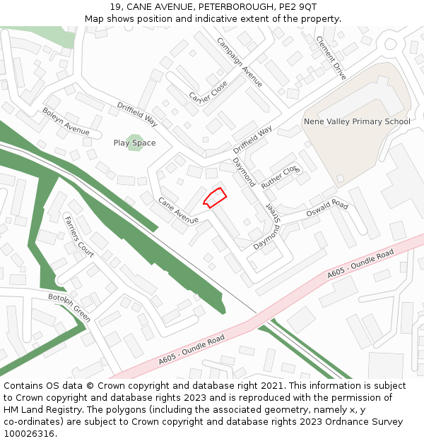 19, CANE AVENUE, PETERBOROUGH, PE2 9QT: Location map and indicative extent of plot