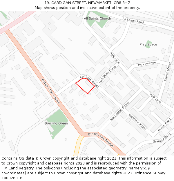 19, CARDIGAN STREET, NEWMARKET, CB8 8HZ: Location map and indicative extent of plot