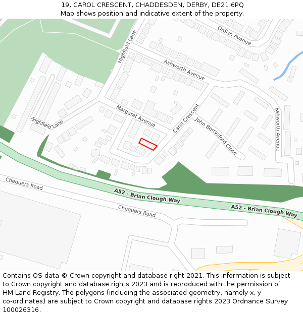 19, CAROL CRESCENT, CHADDESDEN, DERBY, DE21 6PQ: Location map and indicative extent of plot
