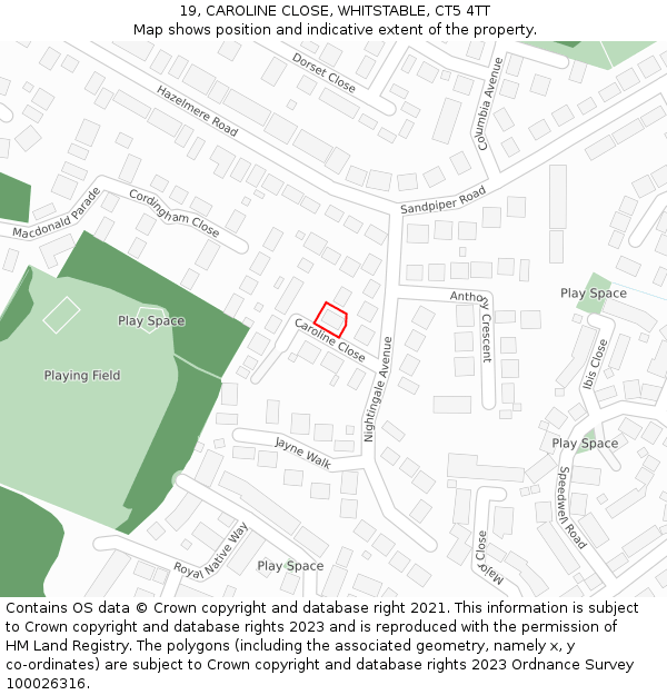 19, CAROLINE CLOSE, WHITSTABLE, CT5 4TT: Location map and indicative extent of plot