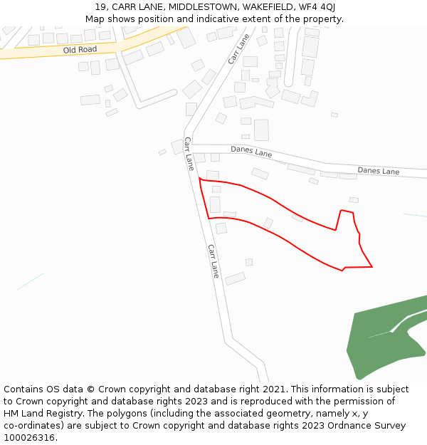 19, CARR LANE, MIDDLESTOWN, WAKEFIELD, WF4 4QJ: Location map and indicative extent of plot