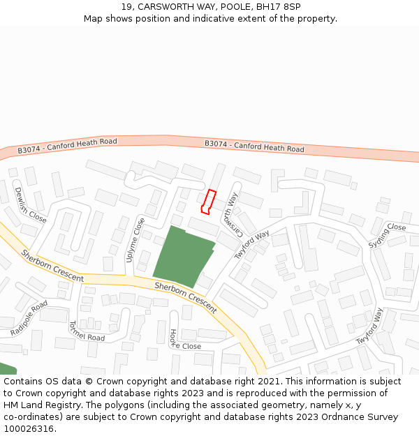 19, CARSWORTH WAY, POOLE, BH17 8SP: Location map and indicative extent of plot