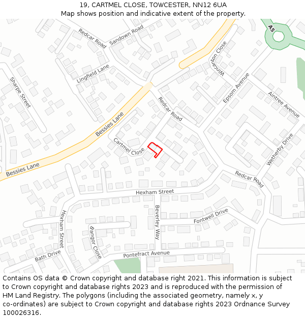 19, CARTMEL CLOSE, TOWCESTER, NN12 6UA: Location map and indicative extent of plot