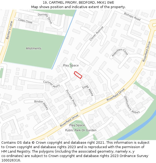 19, CARTMEL PRIORY, BEDFORD, MK41 0WE: Location map and indicative extent of plot