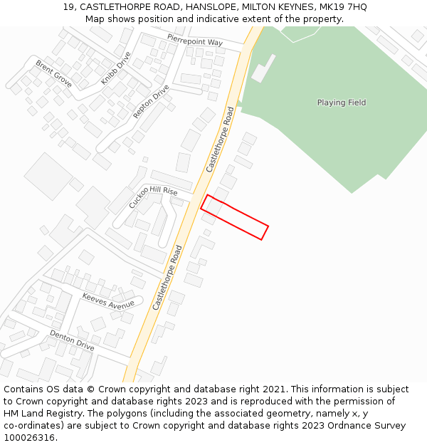 19, CASTLETHORPE ROAD, HANSLOPE, MILTON KEYNES, MK19 7HQ: Location map and indicative extent of plot