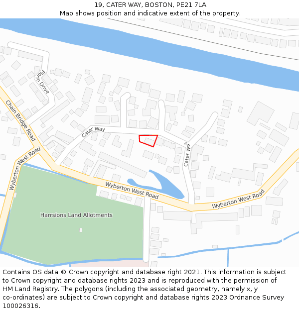 19, CATER WAY, BOSTON, PE21 7LA: Location map and indicative extent of plot