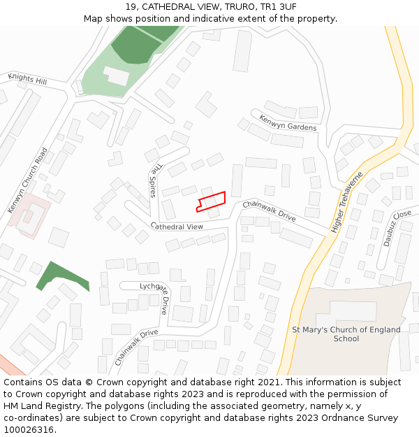 19, CATHEDRAL VIEW, TRURO, TR1 3UF: Location map and indicative extent of plot