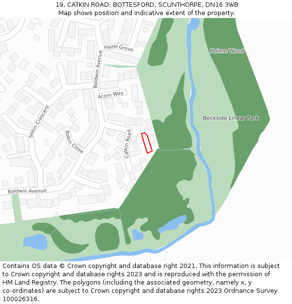 19, CATKIN ROAD, BOTTESFORD, SCUNTHORPE, DN16 3WB: Location map and indicative extent of plot