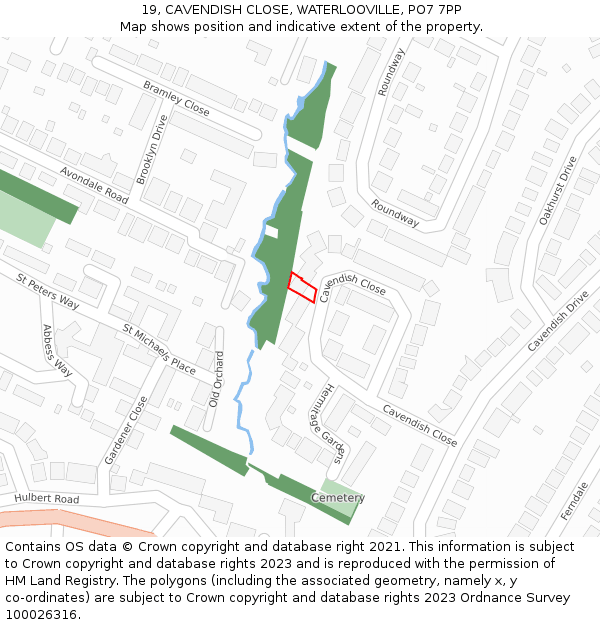 19, CAVENDISH CLOSE, WATERLOOVILLE, PO7 7PP: Location map and indicative extent of plot