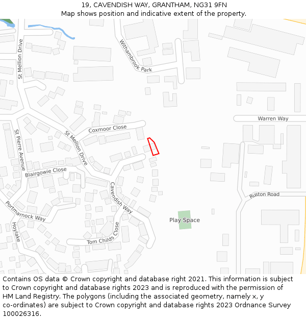 19, CAVENDISH WAY, GRANTHAM, NG31 9FN: Location map and indicative extent of plot