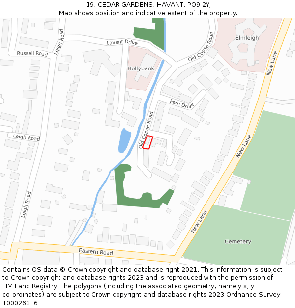 19, CEDAR GARDENS, HAVANT, PO9 2YJ: Location map and indicative extent of plot