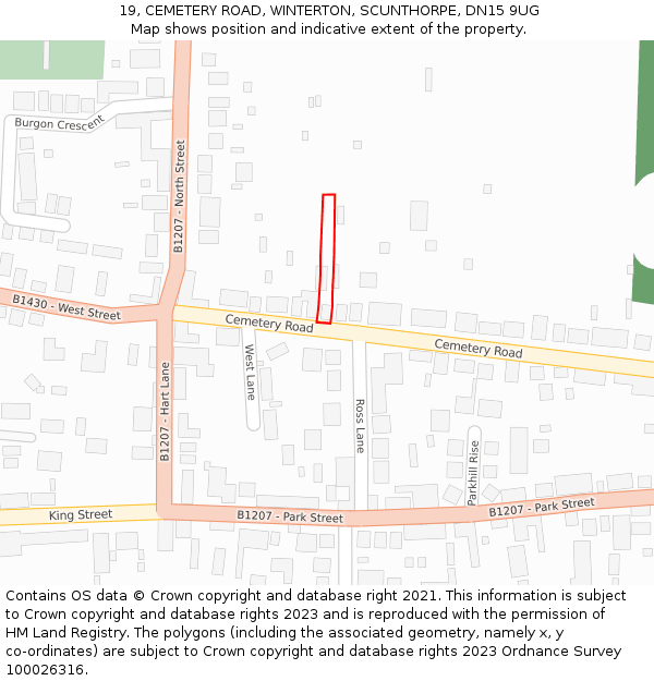19, CEMETERY ROAD, WINTERTON, SCUNTHORPE, DN15 9UG: Location map and indicative extent of plot