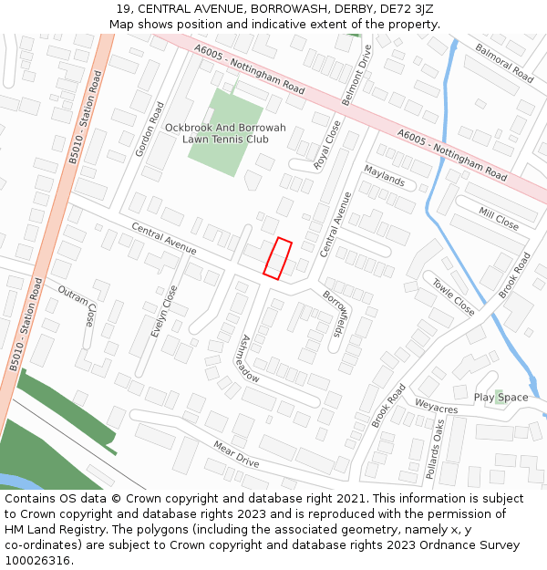 19, CENTRAL AVENUE, BORROWASH, DERBY, DE72 3JZ: Location map and indicative extent of plot
