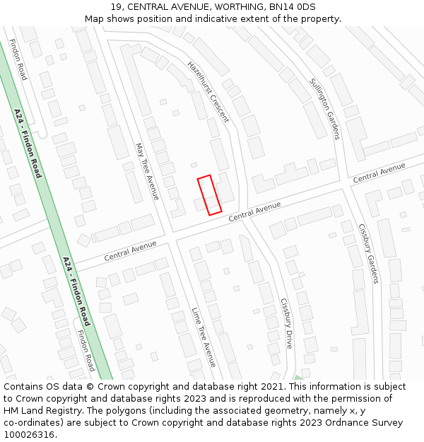 19, CENTRAL AVENUE, WORTHING, BN14 0DS: Location map and indicative extent of plot