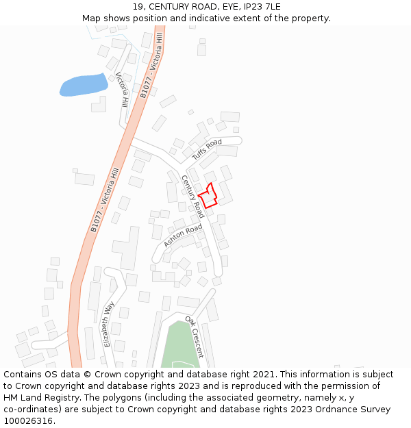 19, CENTURY ROAD, EYE, IP23 7LE: Location map and indicative extent of plot