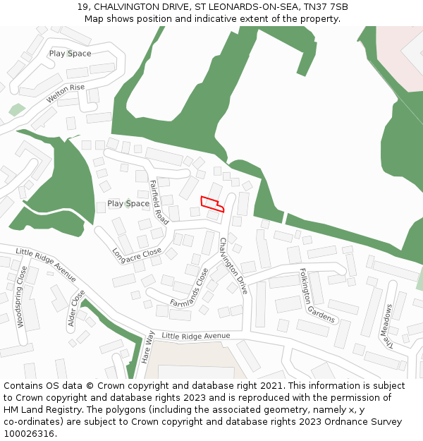 19, CHALVINGTON DRIVE, ST LEONARDS-ON-SEA, TN37 7SB: Location map and indicative extent of plot