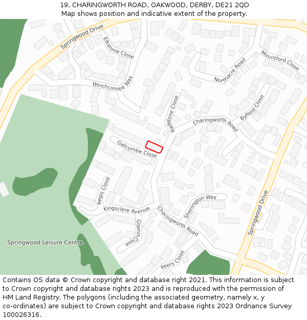 19, CHARINGWORTH ROAD, OAKWOOD, DERBY, DE21 2QD: Location map and indicative extent of plot