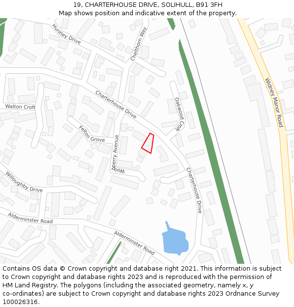 19, CHARTERHOUSE DRIVE, SOLIHULL, B91 3FH: Location map and indicative extent of plot