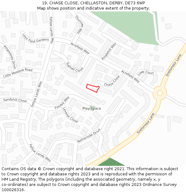 19, CHASE CLOSE, CHELLASTON, DERBY, DE73 6WP: Location map and indicative extent of plot
