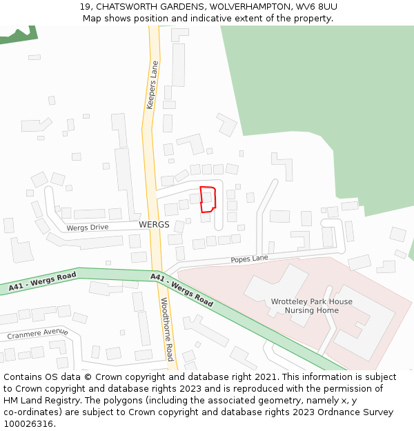 19, CHATSWORTH GARDENS, WOLVERHAMPTON, WV6 8UU: Location map and indicative extent of plot