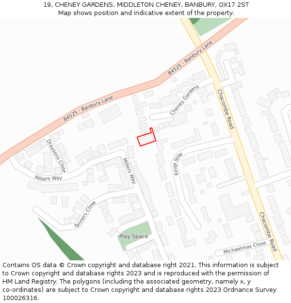 19, CHENEY GARDENS, MIDDLETON CHENEY, BANBURY, OX17 2ST: Location map and indicative extent of plot