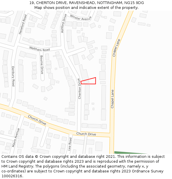19, CHERITON DRIVE, RAVENSHEAD, NOTTINGHAM, NG15 9DG: Location map and indicative extent of plot