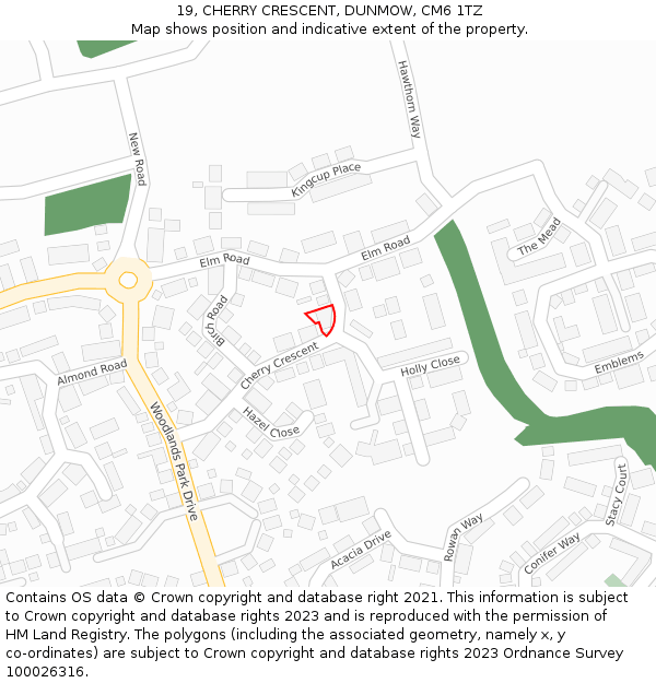 19, CHERRY CRESCENT, DUNMOW, CM6 1TZ: Location map and indicative extent of plot