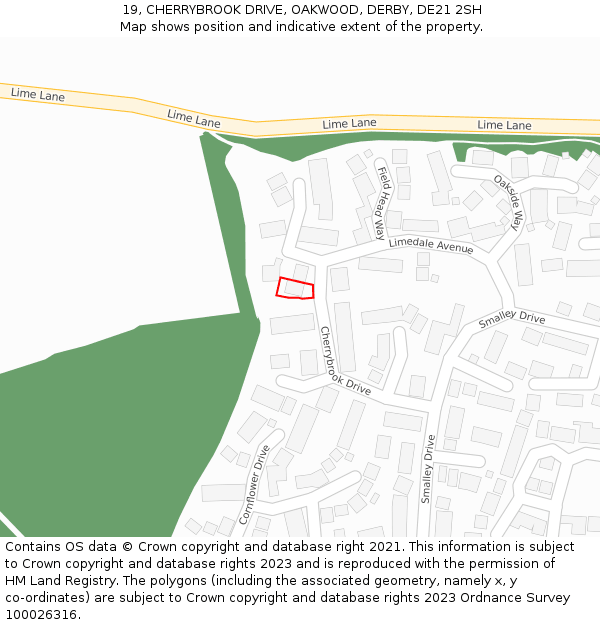 19, CHERRYBROOK DRIVE, OAKWOOD, DERBY, DE21 2SH: Location map and indicative extent of plot