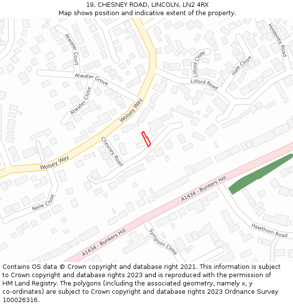 19, CHESNEY ROAD, LINCOLN, LN2 4RX: Location map and indicative extent of plot
