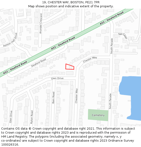 19, CHESTER WAY, BOSTON, PE21 7PR: Location map and indicative extent of plot