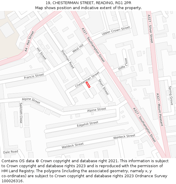 19, CHESTERMAN STREET, READING, RG1 2PR: Location map and indicative extent of plot