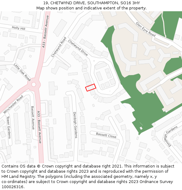 19, CHETWYND DRIVE, SOUTHAMPTON, SO16 3HY: Location map and indicative extent of plot
