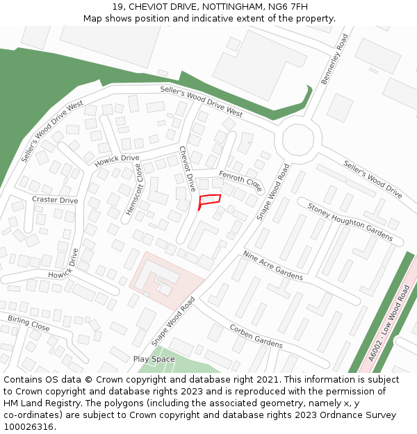 19, CHEVIOT DRIVE, NOTTINGHAM, NG6 7FH: Location map and indicative extent of plot