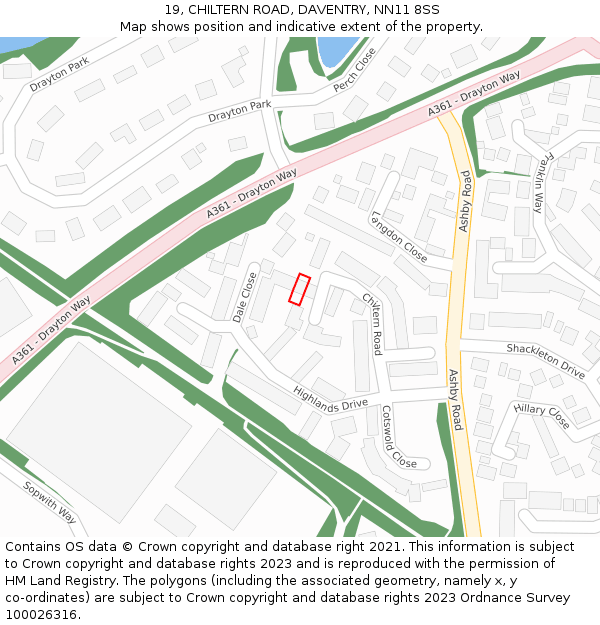 19, CHILTERN ROAD, DAVENTRY, NN11 8SS: Location map and indicative extent of plot