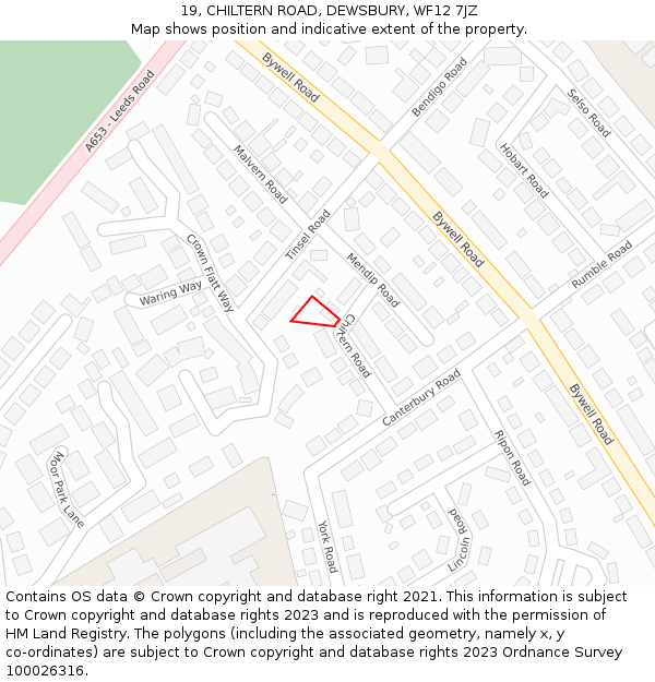 19, CHILTERN ROAD, DEWSBURY, WF12 7JZ: Location map and indicative extent of plot