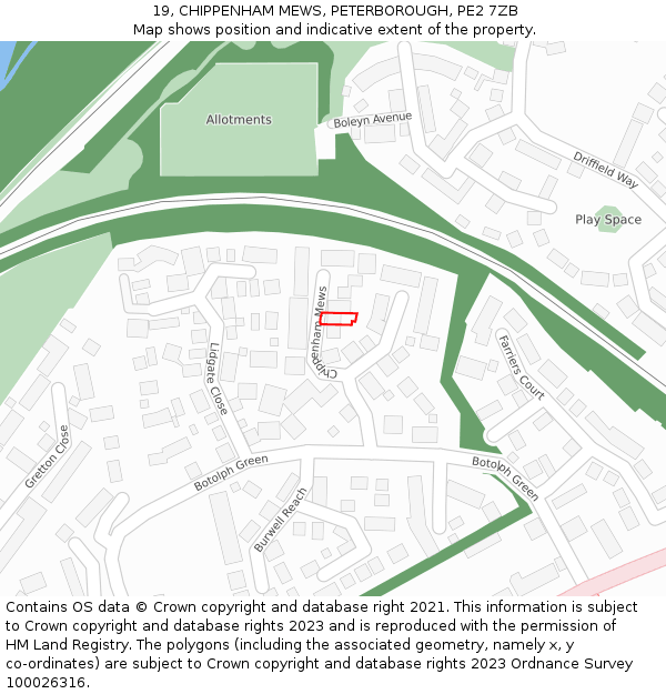 19, CHIPPENHAM MEWS, PETERBOROUGH, PE2 7ZB: Location map and indicative extent of plot