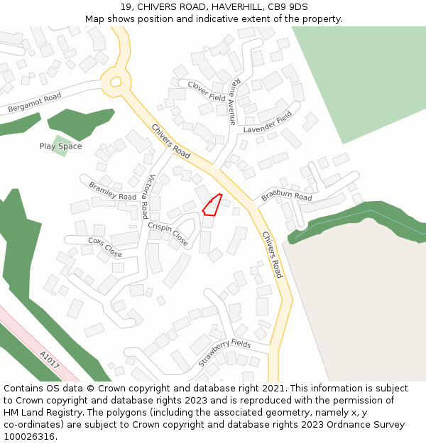 19, CHIVERS ROAD, HAVERHILL, CB9 9DS: Location map and indicative extent of plot