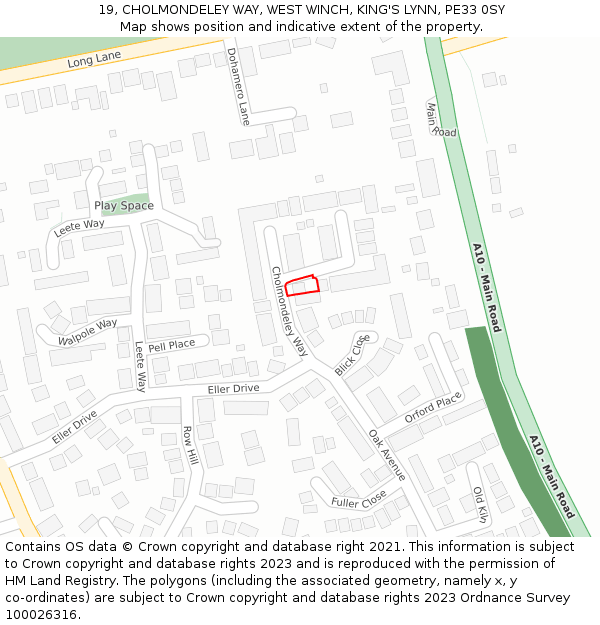 19, CHOLMONDELEY WAY, WEST WINCH, KING'S LYNN, PE33 0SY: Location map and indicative extent of plot
