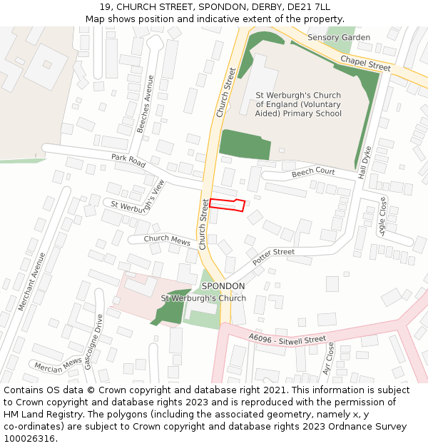 19, CHURCH STREET, SPONDON, DERBY, DE21 7LL: Location map and indicative extent of plot