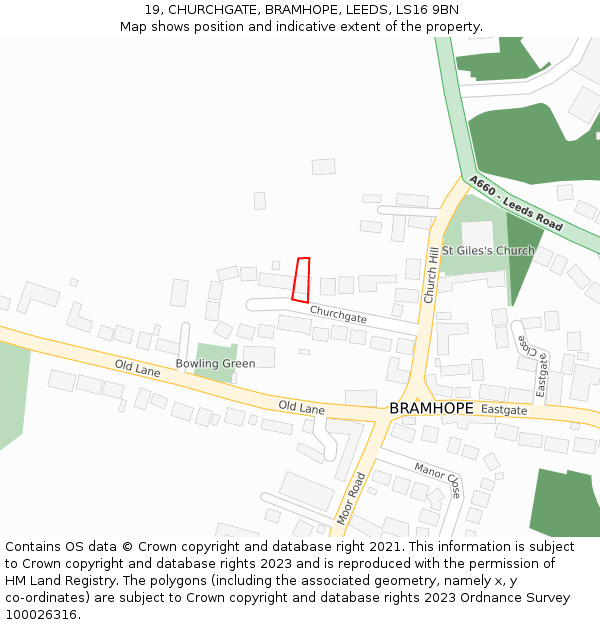 19, CHURCHGATE, BRAMHOPE, LEEDS, LS16 9BN: Location map and indicative extent of plot