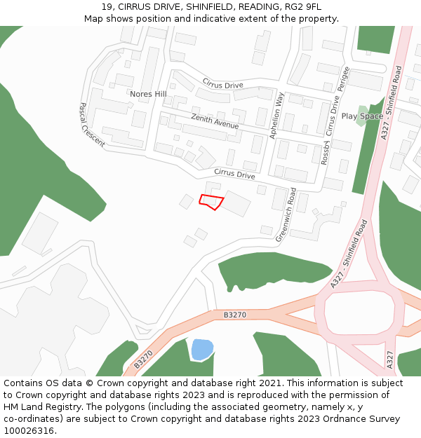 19, CIRRUS DRIVE, SHINFIELD, READING, RG2 9FL: Location map and indicative extent of plot