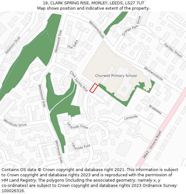 19, CLARK SPRING RISE, MORLEY, LEEDS, LS27 7UT: Location map and indicative extent of plot