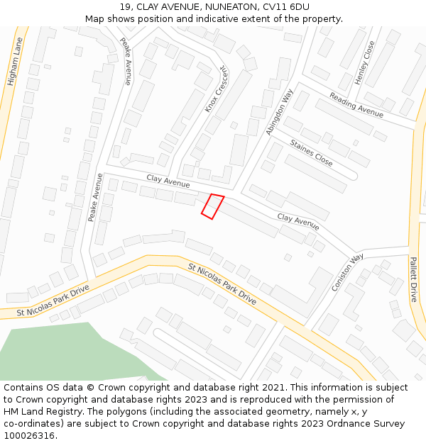 19, CLAY AVENUE, NUNEATON, CV11 6DU: Location map and indicative extent of plot