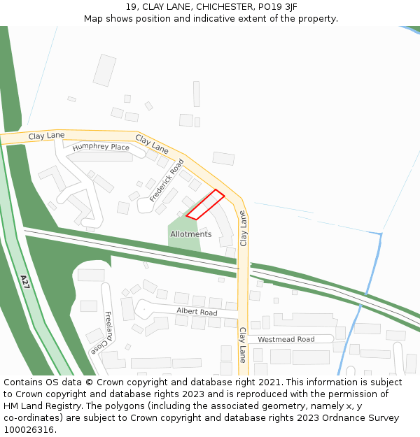 19, CLAY LANE, CHICHESTER, PO19 3JF: Location map and indicative extent of plot