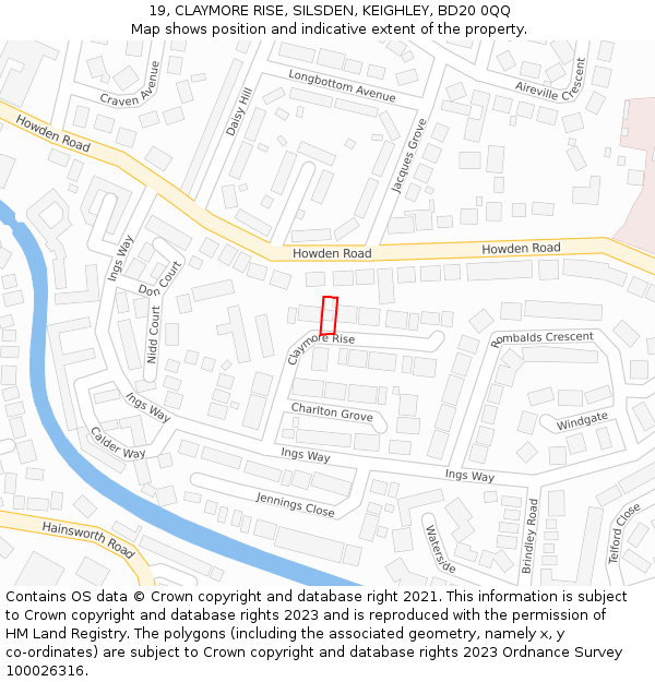 19, CLAYMORE RISE, SILSDEN, KEIGHLEY, BD20 0QQ: Location map and indicative extent of plot