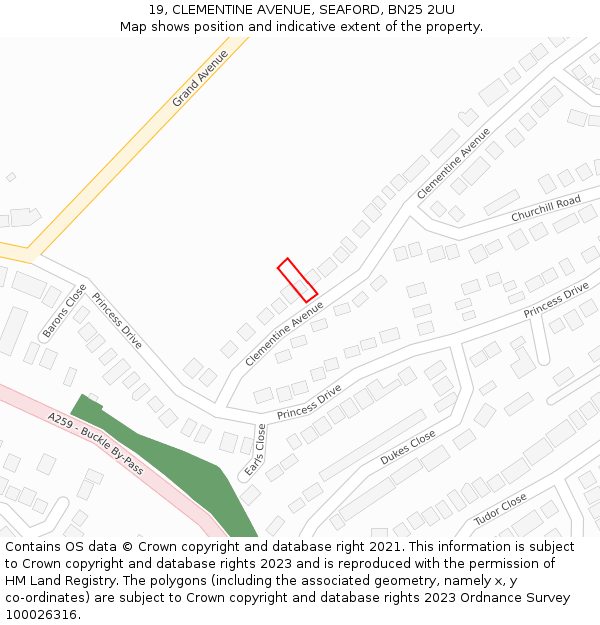 19, CLEMENTINE AVENUE, SEAFORD, BN25 2UU: Location map and indicative extent of plot